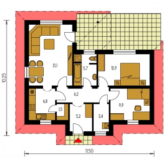 Image miroir | Plan de sol du rez-de-chaussée - BUNGALOW 70